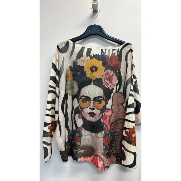 Loowie Sweaters - L30 Loowie Frida Glasses Round Neck Knit Printed Sweater One Size